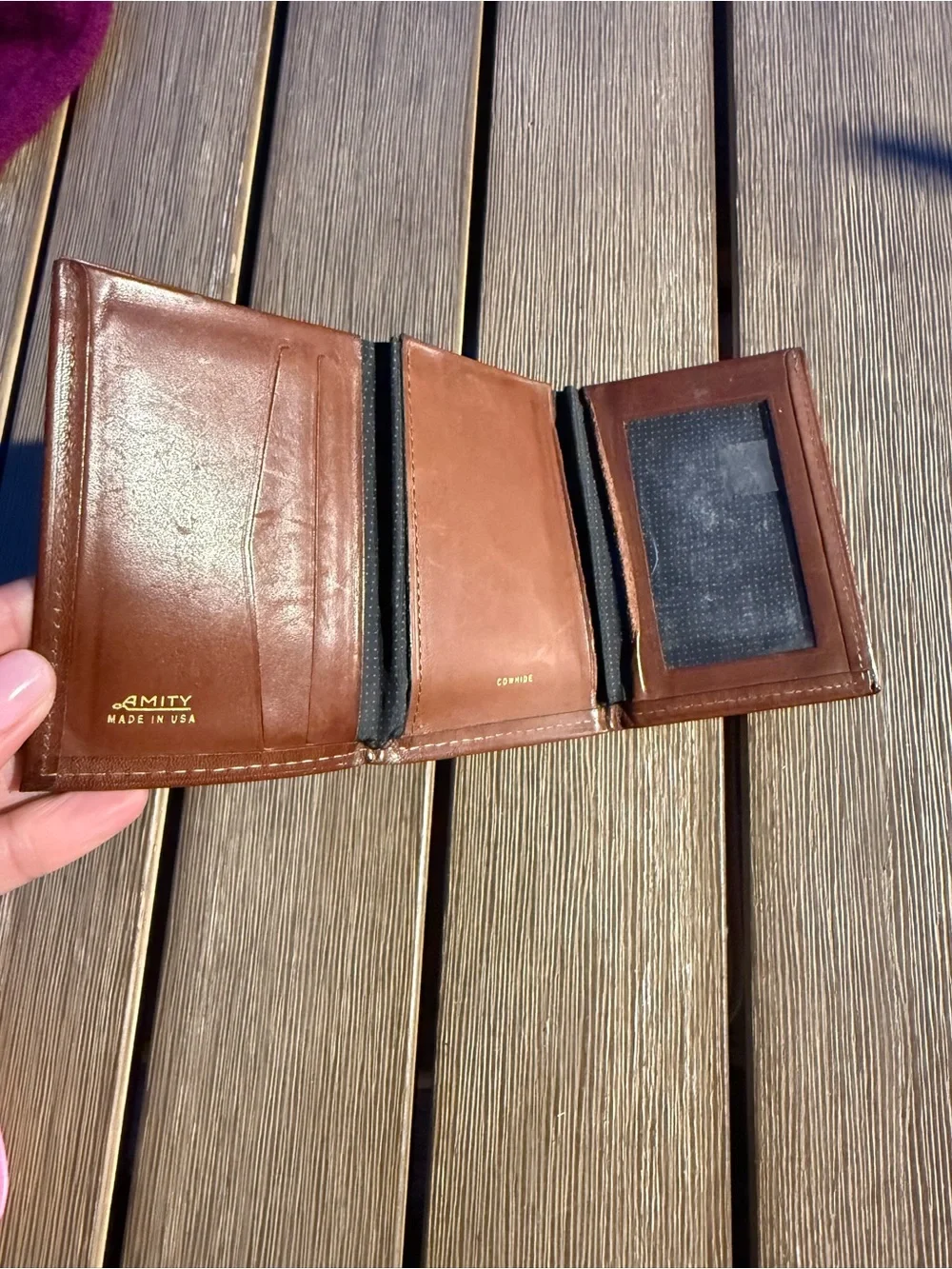 Vintage Amity Cowhide Leather Wallet Made in USA Brown Trifold Wallet